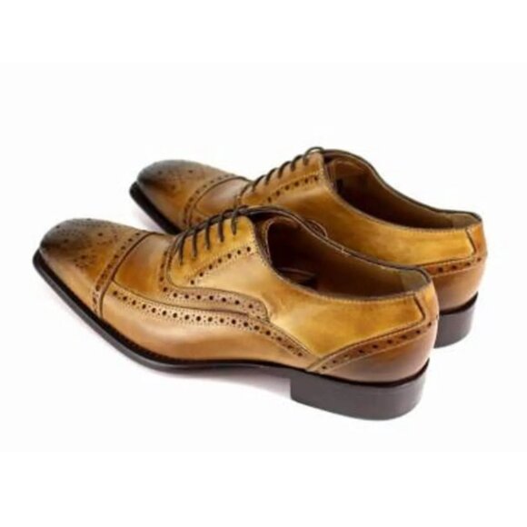 Italian Handmade Men\'s Leather Shoe / Jean Cognac Brogue Leather Shoes for Men main image 6